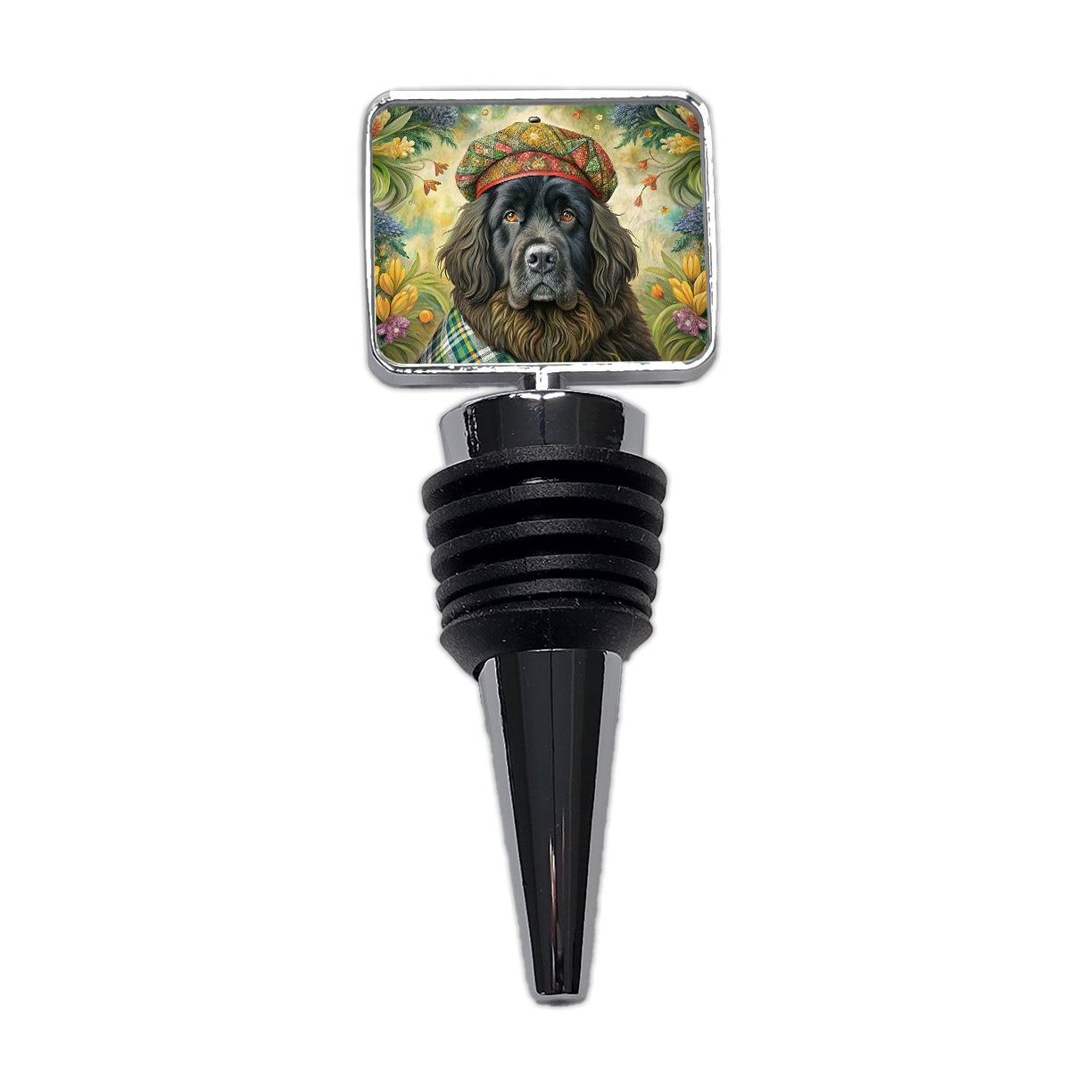 Newfoundland Dog French Bohemian Art Wine Bottle Stopper