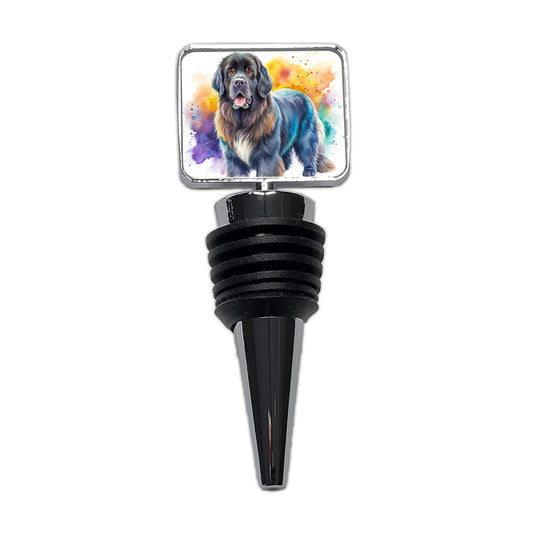 Newfoundland Dog Watercolor Style Wine Bottle Stopper