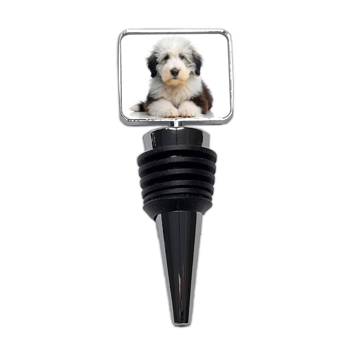 Old English Sheepdog Dog Puppy Photo Wine Bottle Stopper