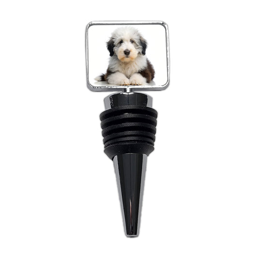 Old English Sheepdog Dog Puppy Photo Wine Bottle Stopper