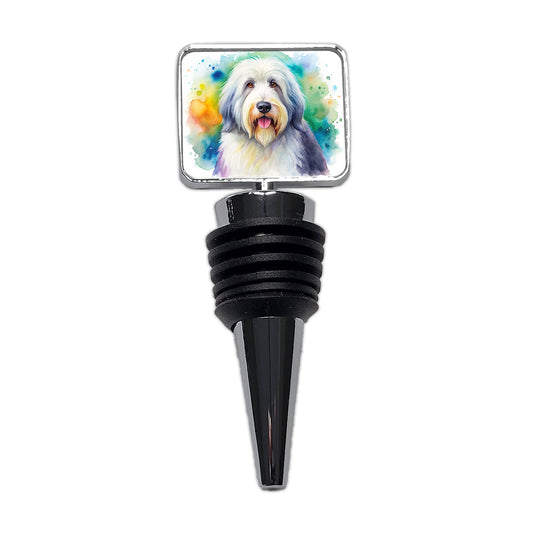 Old English Sheepdog Dog Watercolor Style Wine Bottle Stopper