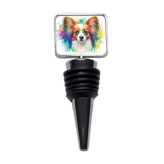 Papillion Dog Watercolor Style Wine Bottle Stopper