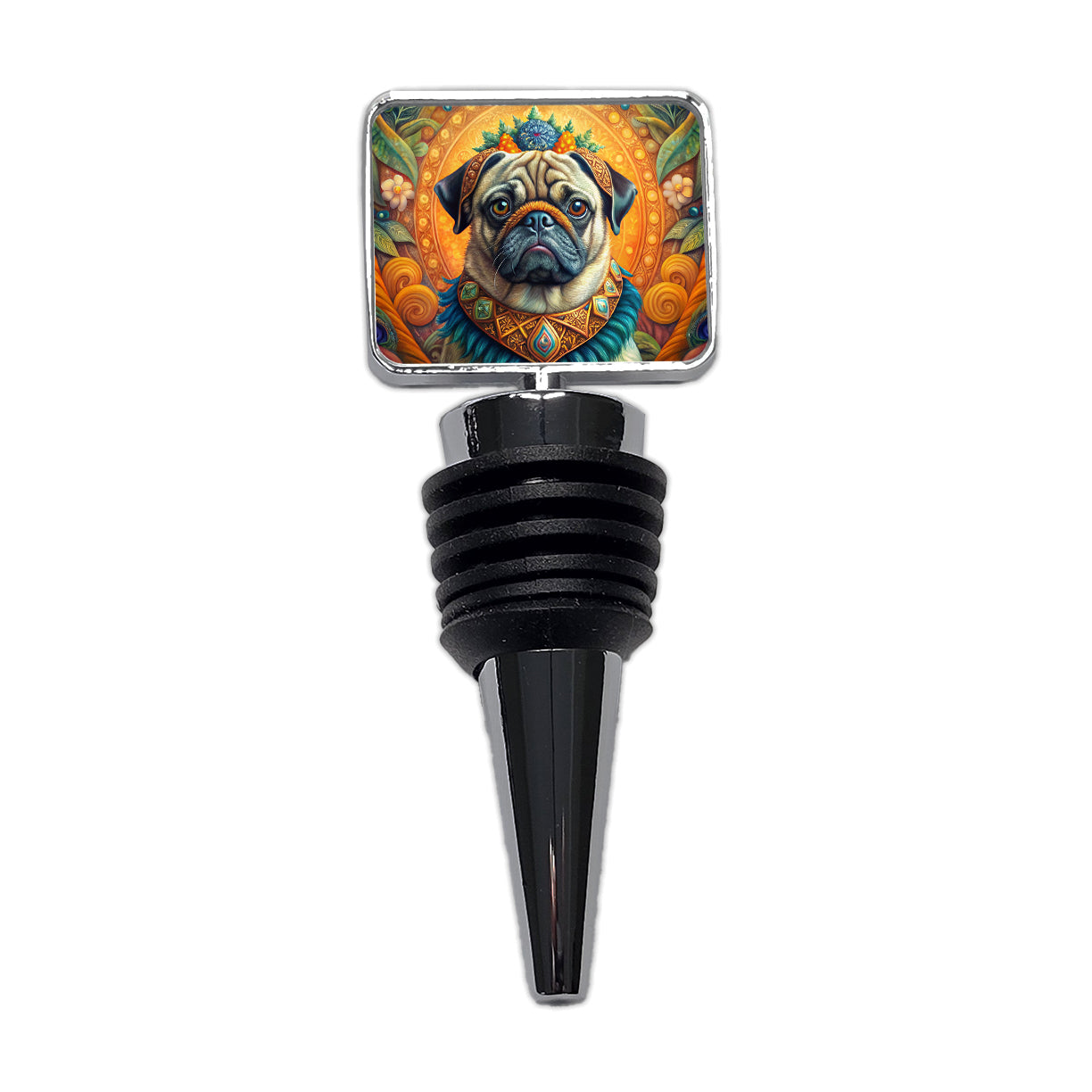 Pug Dog Bohemian Art Wine Bottle Stopper