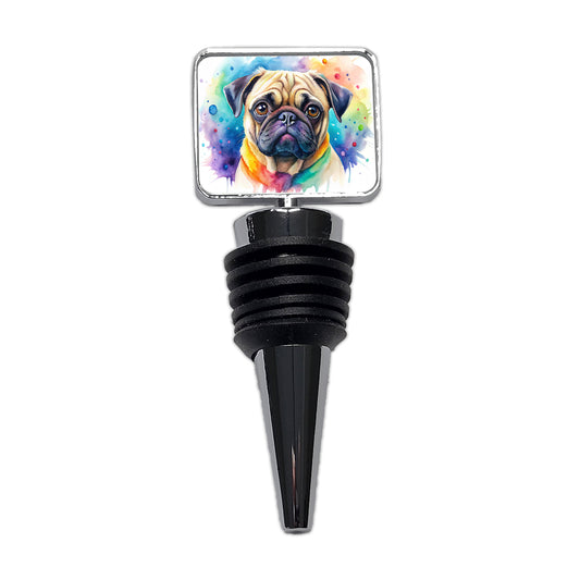 Pug Dog Watercolor Style Wine Bottle Stopper