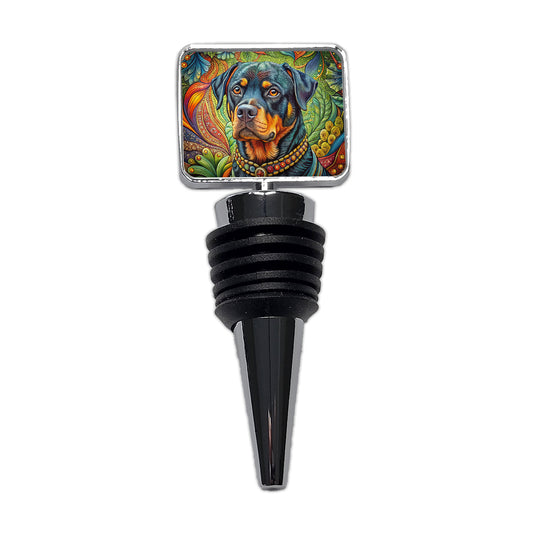 Rottweiler Dog Bohemian Art Wine Bottle Stopper