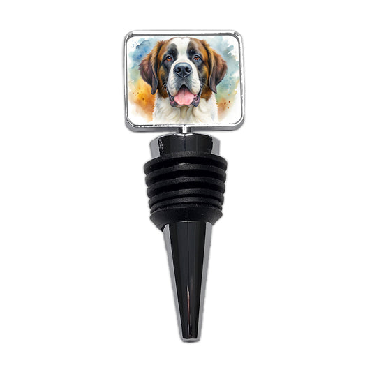 Saint Bernard Dog Watercolor Style Wine Bottle Stopper