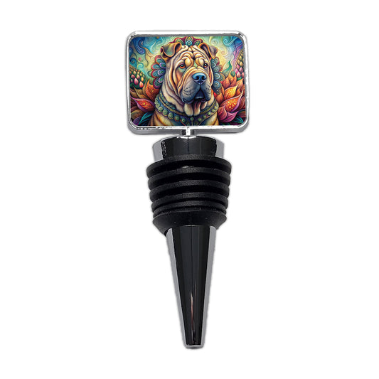 Shar Pei Dog Bohemian Art Wine Bottle Stopper