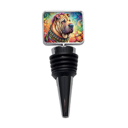 Shar Pei Dog French Bohemian Art Wine Bottle Stopper