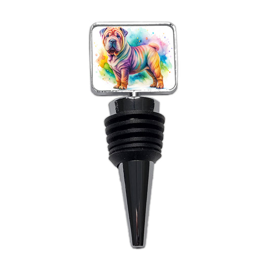 Shar Pei Dog Watercolor Style Wine Bottle Stopper