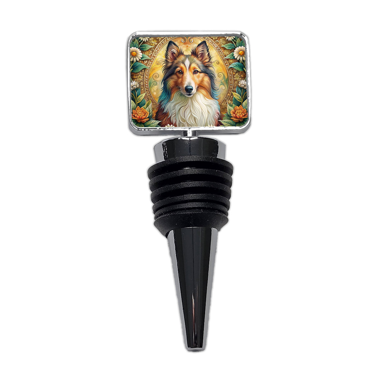 Shetland Sheepdog Sheltie Dog Bohemian Art Wine Bottle Stopper