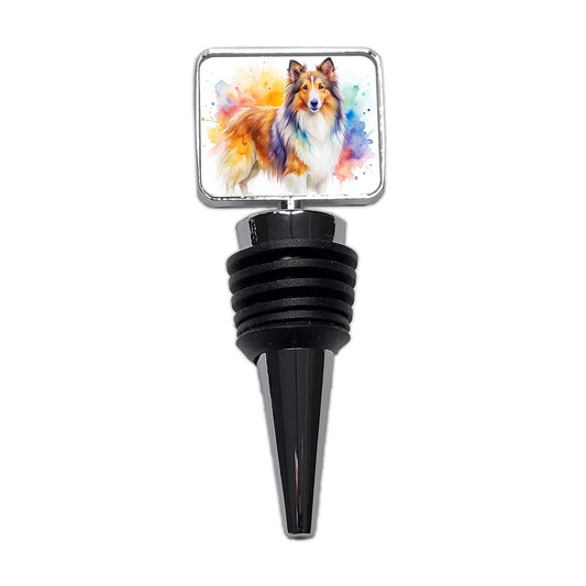 Shetland Sheepdog Sheltie Dog Watercolor Style Wine Bottle Stopper