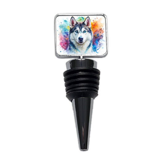 Siberian Husky Dog Watercolor Style Wine Bottle Stopper