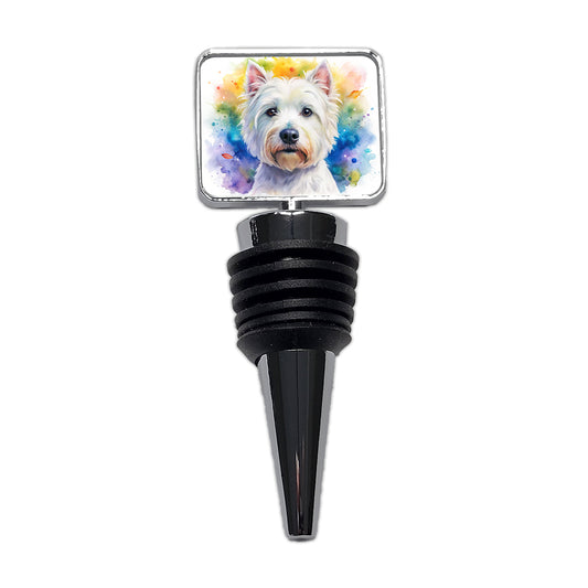 West Highland White Terrier Westie Dog Watercolor Style Wine Bottle Stopper