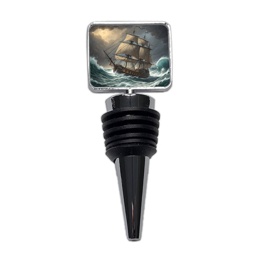 18th Century Sailing Ship Frigate In A Stormy Sea Wine Bottle Stopper