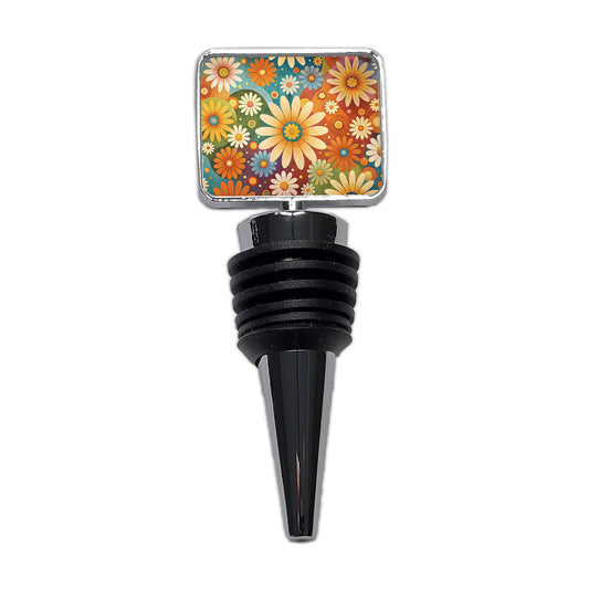 70's Retro Groovy Hippie Daisies Floral Design Wine Bottle Stopper
