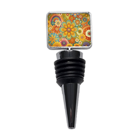 70's Retro Groovy Hippie Pretty Floral Design Wine Bottle Stopper