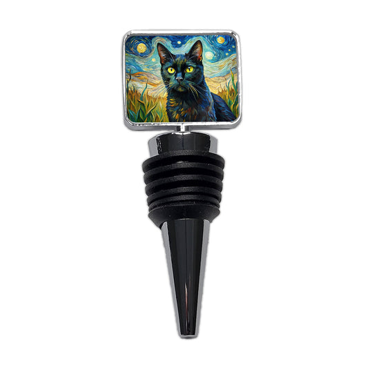 Black Cat Van Gogh Style Painting Wine Bottle Stopper