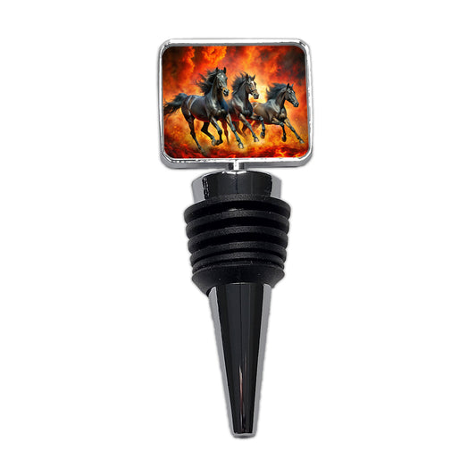 Black Horses Galloping Out of Fire Wine Bottle Stopper