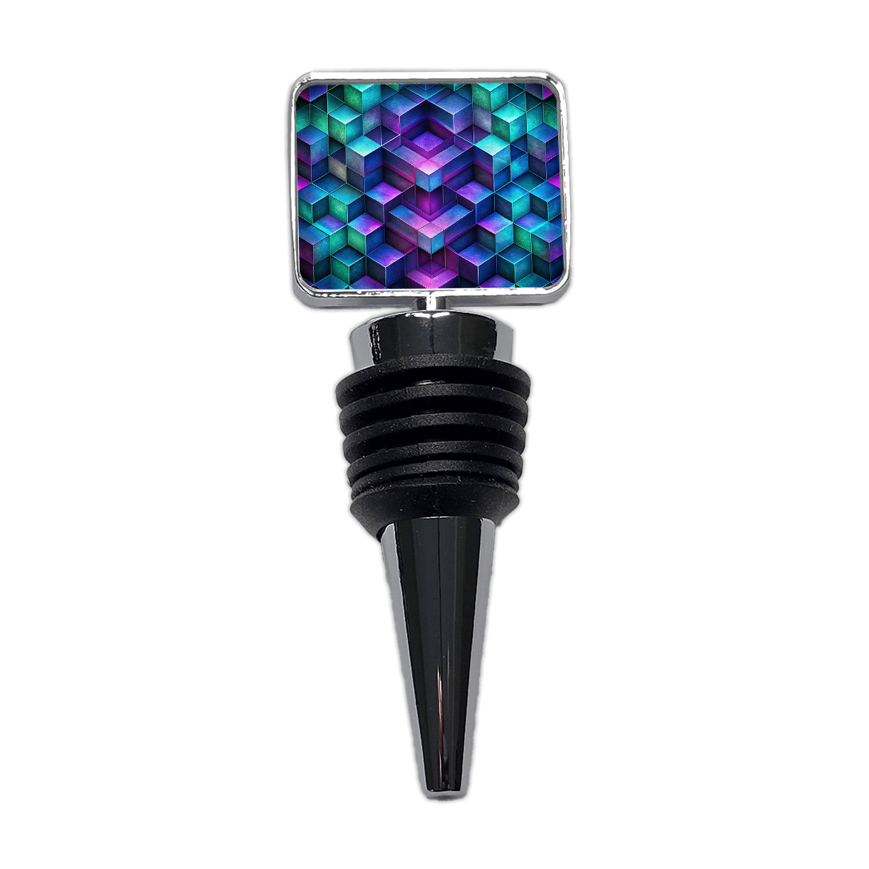 Chunky Angular Blue Purple Green Design Pattern Wine Bottle Stopper