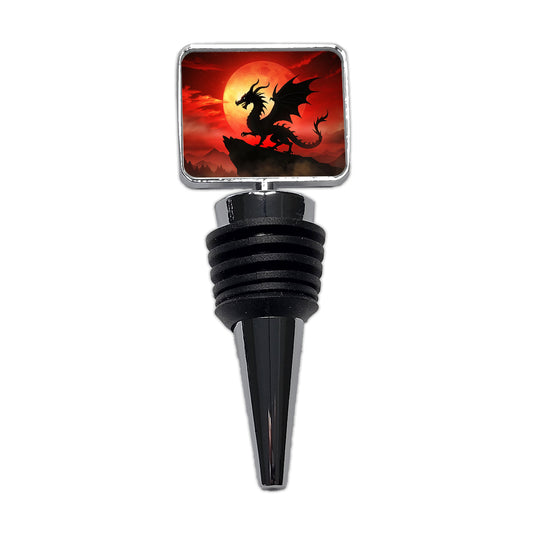 Dragon Silhouette Against A Red Sky Wine Bottle Stopper