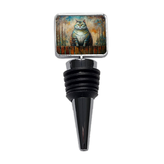 Fat Chunky Alley Cat Sitting On Fence Abstract Art Wine Bottle Stopper