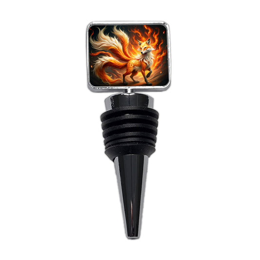 Flaming Fire Fox Kitsune Spirit Animal Wine Bottle Stopper