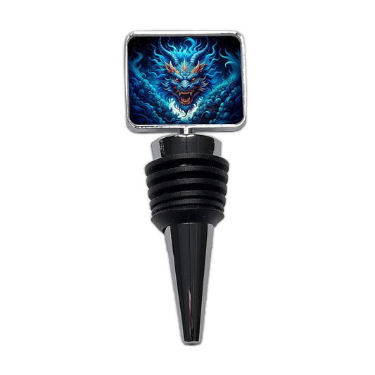 Japanese Asian Blue Spirit Dragon Art Wine Bottle Stopper