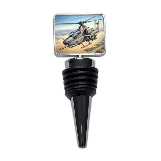 Military Gunship Helicopter In Flight Wine Bottle Stopper