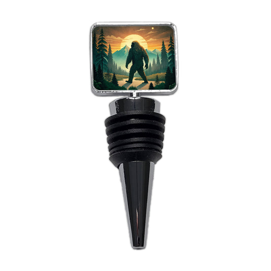 Retro Bigfoot Walking In The Woods At Sunset Wine Bottle Stopper