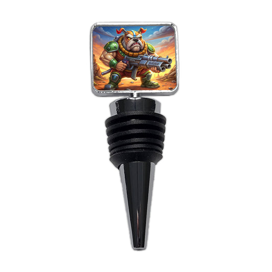 Sci-fi Cartoon Bulldog With Giant Gun Wine Bottle Stopper