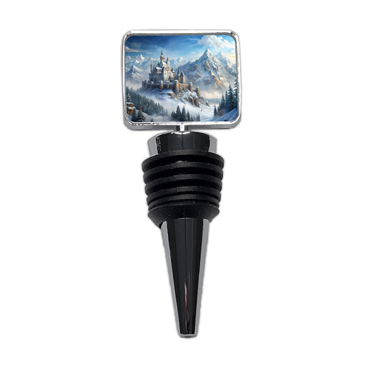 Snow Covered Castle In Mountains Landscape Wine Bottle Stopper