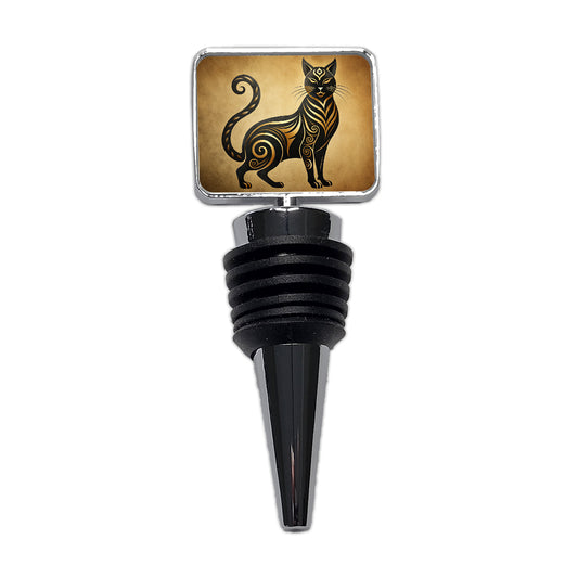 Stylized Black Cat Design Wine Bottle Stopper