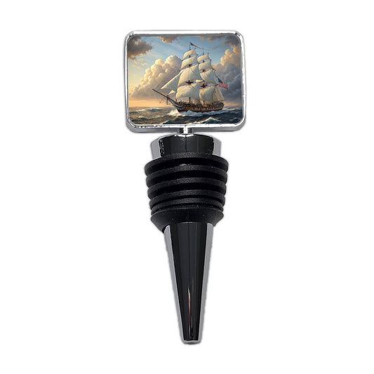 US Navy Frigate 18th Century Sailing Ship At Sea Wine Bottle Stopper