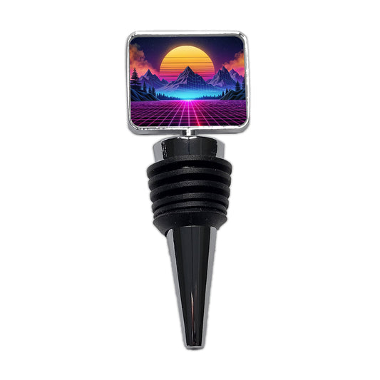 Vaporwave Retro Vector Vivid Mountain Landscape Wine Bottle Stopper