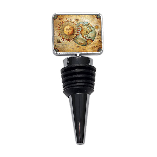 Vintage Sun Moon Map Wine Bottle Stopper