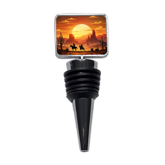Wild West Sunset Silhouettes Southwest Landscape Wine Bottle Stopper