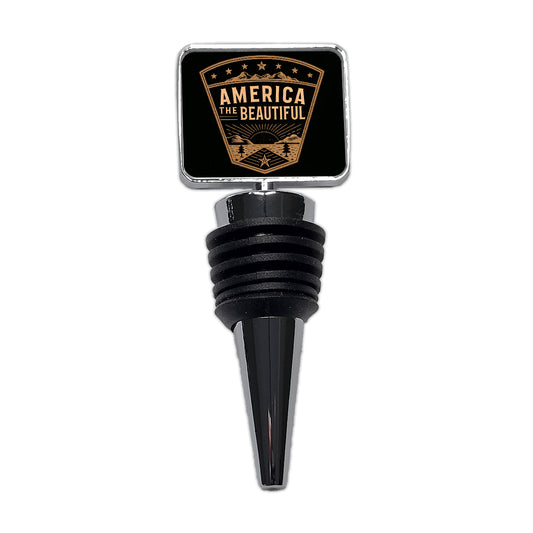 America The Beautiful United States USA Patriotic Black Tan Wine Bottle Stopper