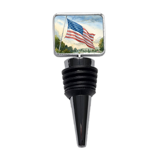 American Flag Waving Watercolor USA United States Wine Bottle Stopper