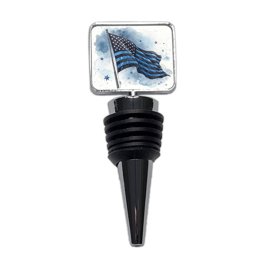 Black Blue Waving American Flag Watercolor USA United States Wine Bottle Stopper