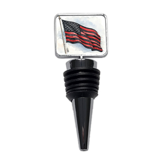 Black Red Waving American Flag Watercolor USA United States Wine Bottle Stopper