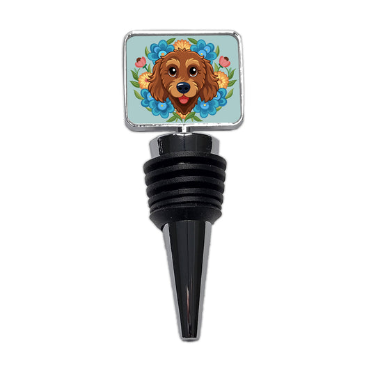 Brown Labradoodle Head Floral Motif Dog Wine Bottle Stopper