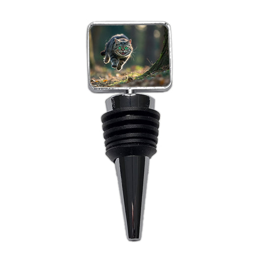 Cat Leaping Green Eyes Funny Wine Bottle Stopper