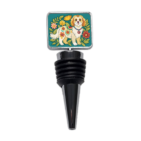 Cavachon Floral Motif Dog Cute Wine Bottle Stopper