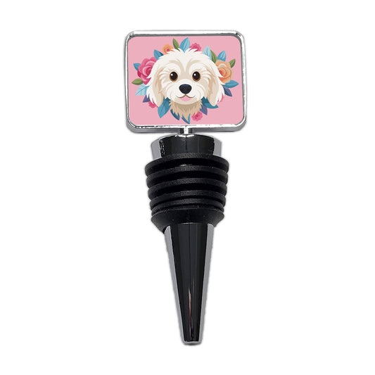 Cavachon Head Dog Floral Motif Pink Background Wine Bottle Stopper