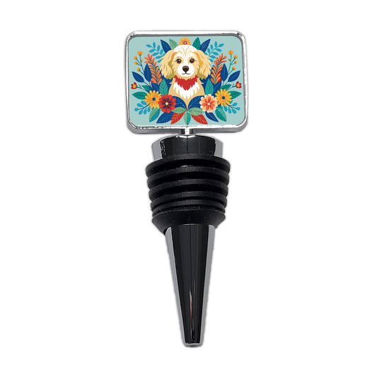 Cavapoo Floral Motif Dog Blue Wine Bottle Stopper