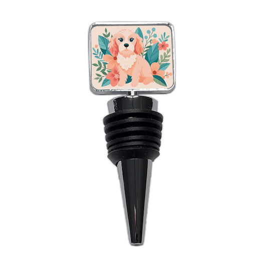 Cavapoo Floral Motif Pink Dog Wine Bottle Stopper