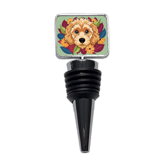 Cavapoo Head Floral Motif Dog Wine Bottle Stopper