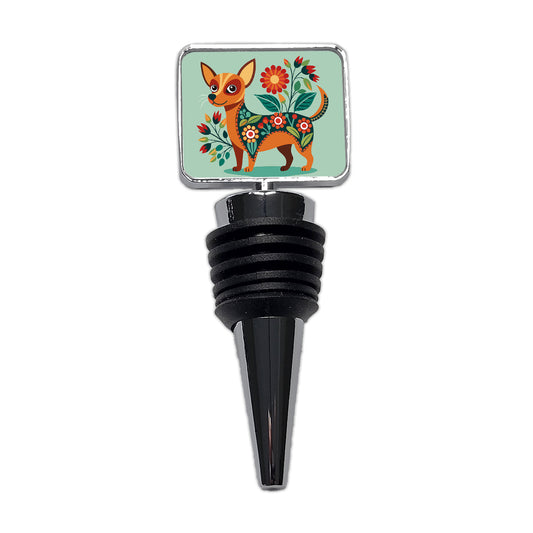 Chiweenie Floral Motif Cute Dog Wine Bottle Stopper