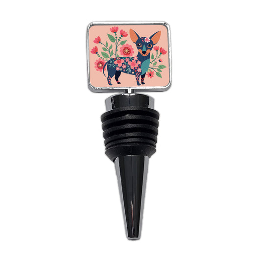 Chiweenie Floral Motif Pink Cute Dog Wine Bottle Stopper