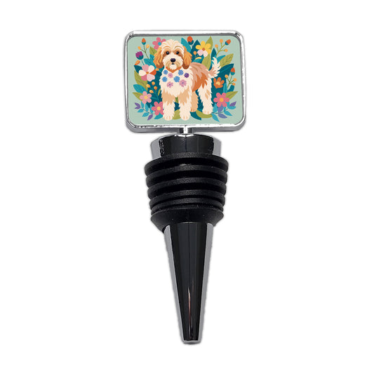 Cockapoo Floral Motif Dog Wine Bottle Stopper